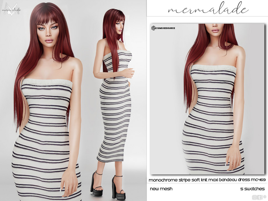 Monochrome Stripe Soft Knit Maxi Bandeau Dress MC469 - Sims Galaxy