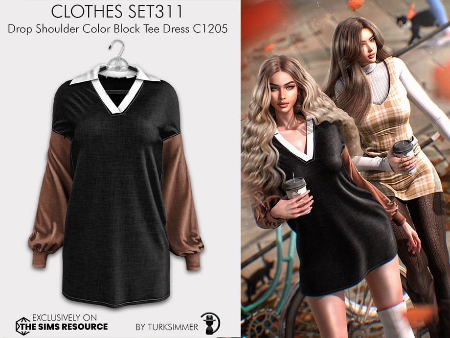 Clothes SET311 – Drop Shoulder Color Block Tee Dress C1205
