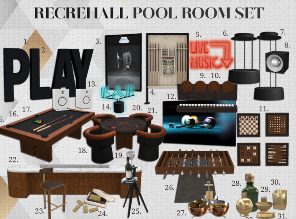 Recrehall Pool Room Set with Bonus Items